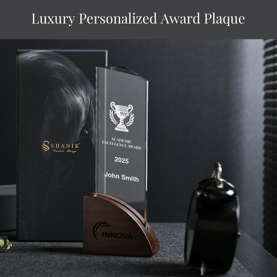 Elegant Crystal Wood Base Trophy Award