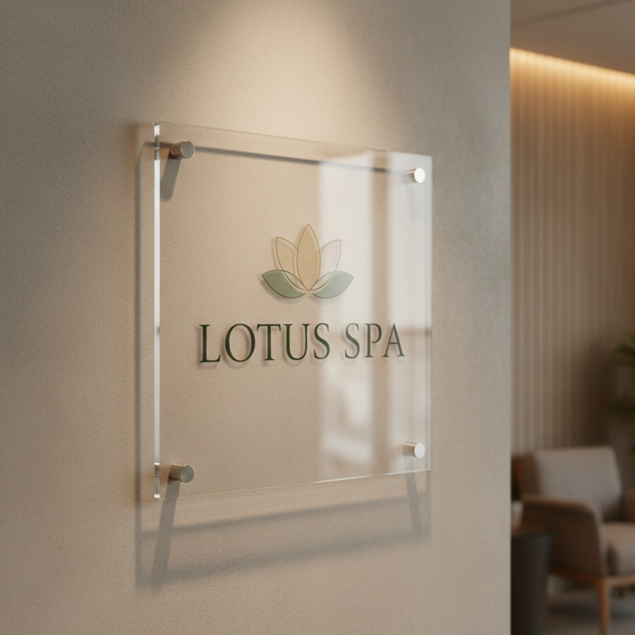 Spa business signboard hair salon acrylic logo sign custom UV printed wall decor personalized branding plaque spa and beauty salon