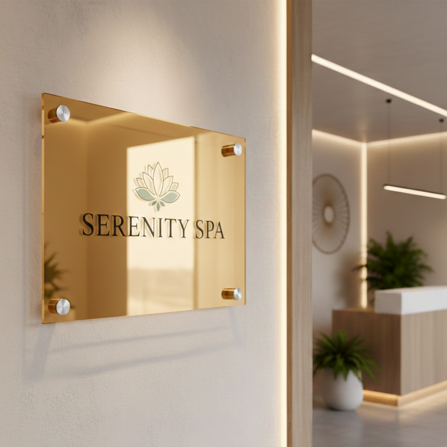 Spa business signboard hair salon acrylic logo sign custom UV printed wall decor personalized branding plaque spa and beauty salon