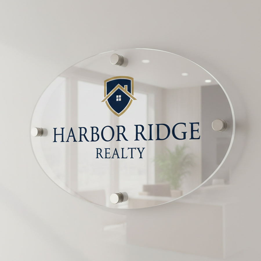 Modern Floating Realty Office Wall Sign Property Management Custom Sign Apartment Leasing Oval Clear Acrylic Sign Rental Office Signage