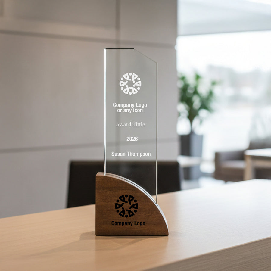 Elegant Crystal Wood Base Trophy Award