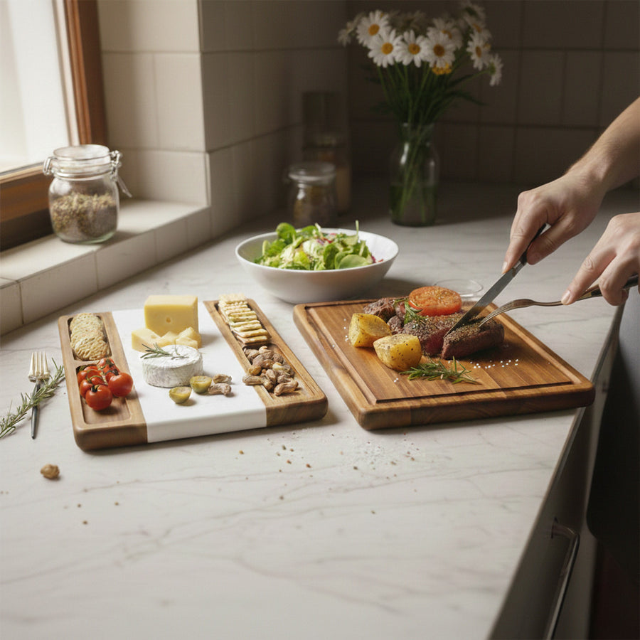 Cutting board for kitchen engraved chopping board double side butcher block with juice groove and wood marble charcuterie gift for her