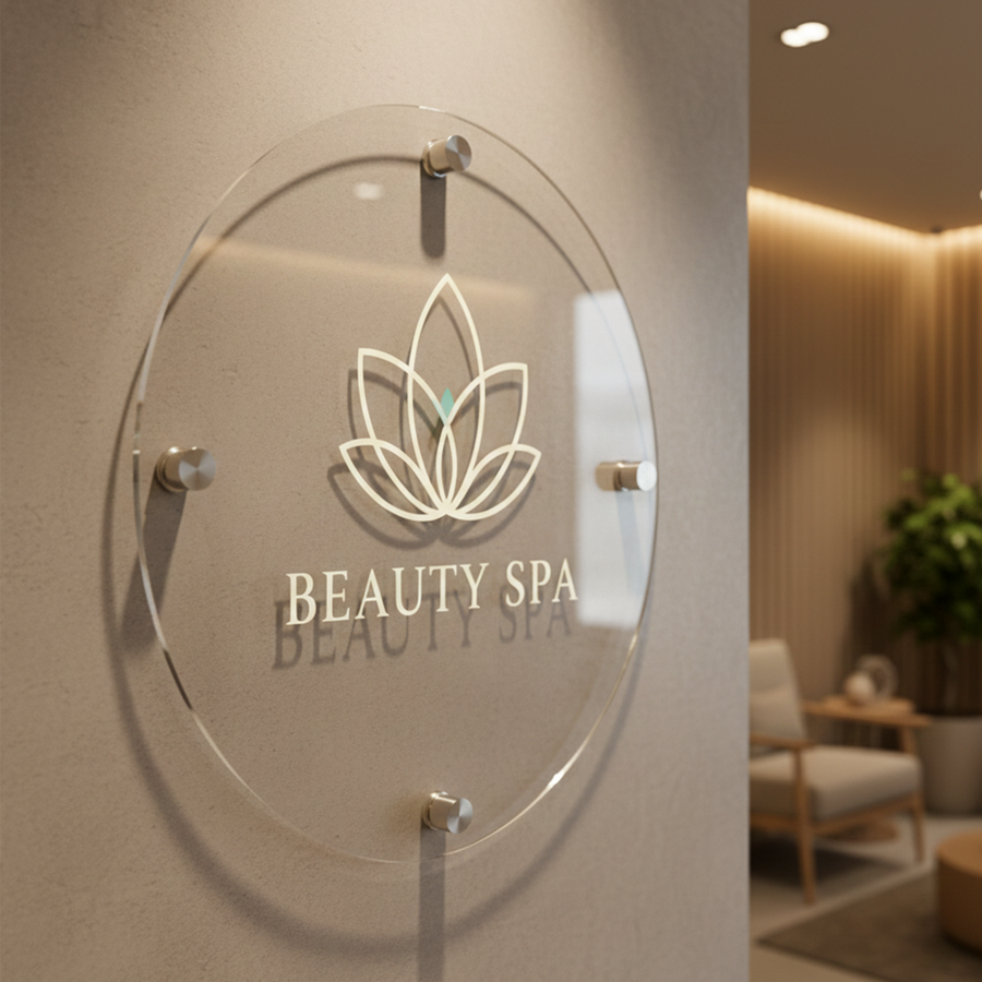 Spa business signboard hair salon acrylic logo sign custom UV printed wall decor personalized branding plaque spa and beauty salon