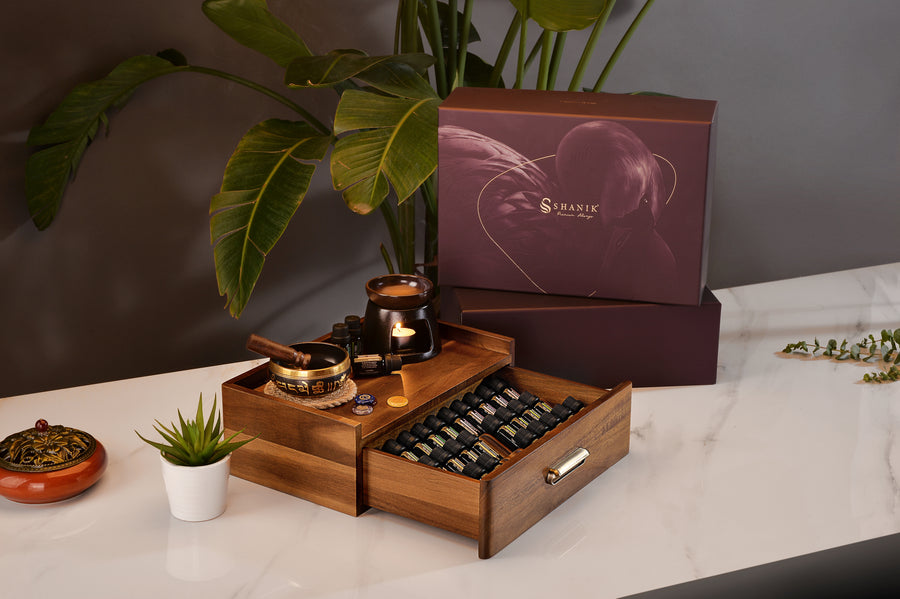 Essential Oil Storage Box Acacia Wood Organizer with Drawer Custom Engraved Diffuser Cable Slot Gift for Aromatherapy Meditation Space