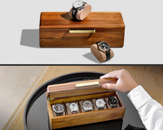 a person holding a watch in a wooden box