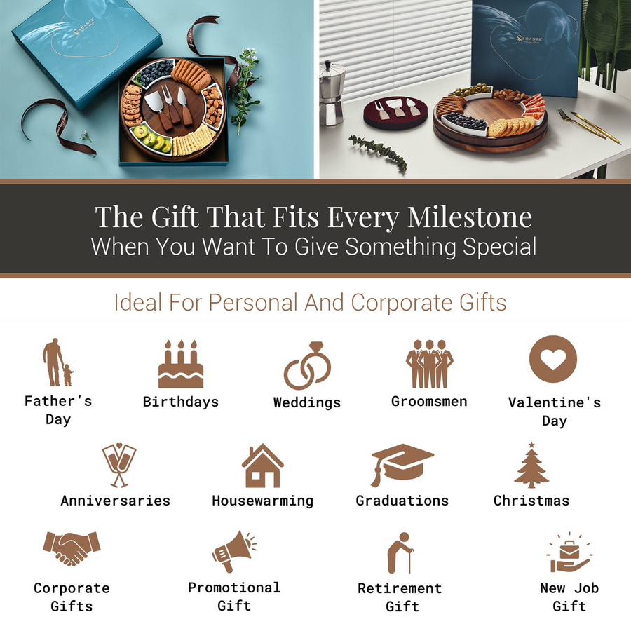 The image is a collage of various gift ideas, including personal and corporate gifts, ideal for different occasions such as Father's Day, birthdays, weddings, groomsmen, Valentine's Day, anniversaries, housewarming, graduations, Christmas, and new job gifts.