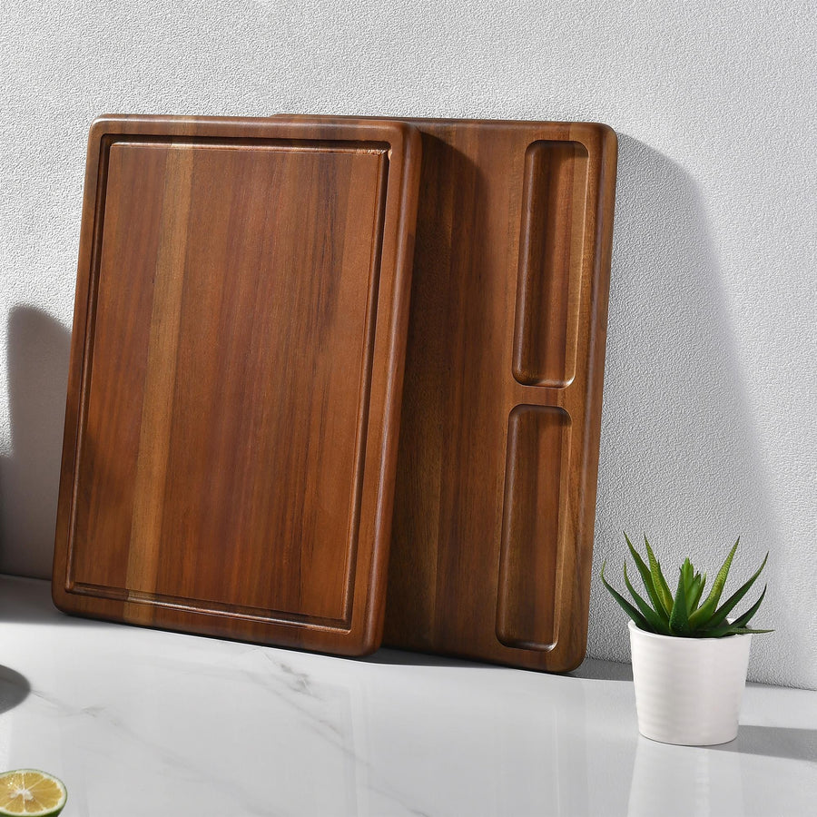 a wooden cutting board sitting on top of a counter
