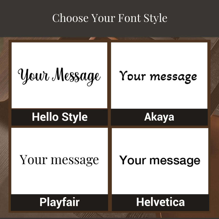 four different font styles for a message, including "Hello Style", "Akaa", "Your message", and "Playfair" and "Helvetica".