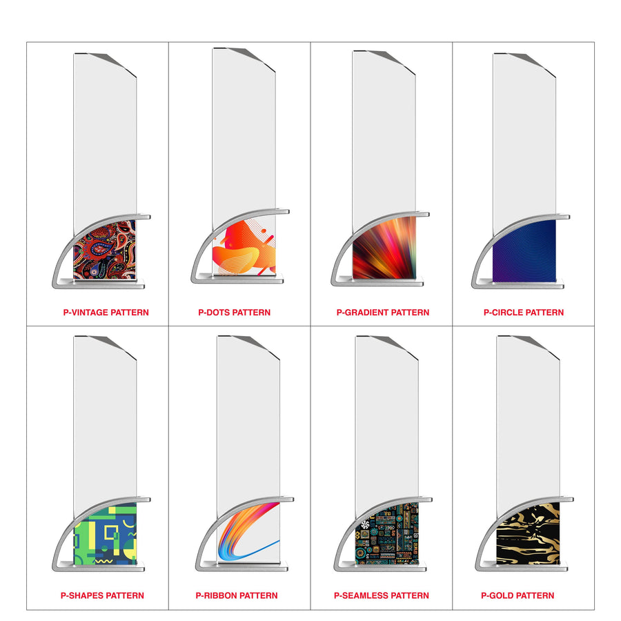 Available base designs include Vintage, Dots, Gradient, Circle patterns, and more. Choices also feature Shapes, Ribbon, Seamless, and Gold patterns, suitable for customizing the look of award plaques.