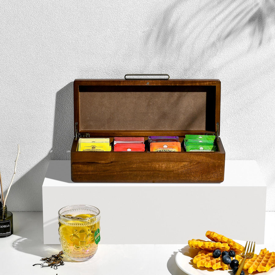a wooden box filled with different types of food