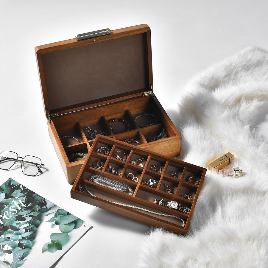 Wooden Jewelry Box for Women & Men  Jewelry Organizer Box with Removable Divider