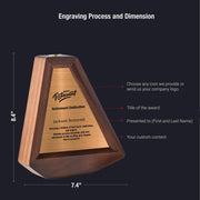 a wooden trophy with information about it