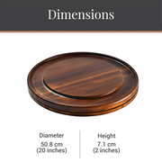 a wooden serving tray with a round top, placed on a white background.