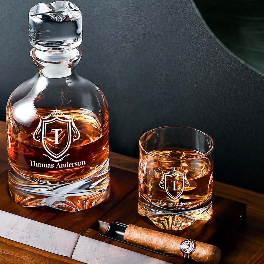 a bottle of liquor and a glass on a table