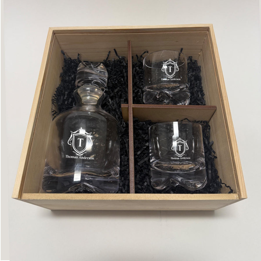 Custom Whiskey Decanter Set Personalized Glassware Gift Box