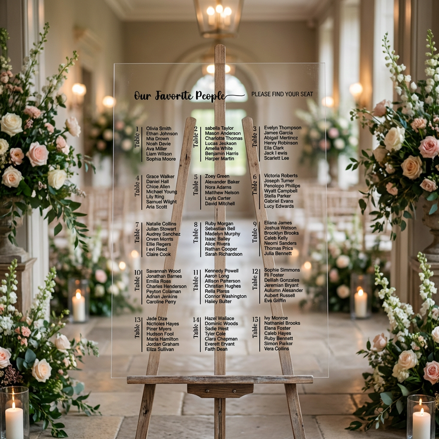 Classic poster wedding seating chart sign black and white elegant wedding seat chart guest list sign rectangular acrylic wedding table plan