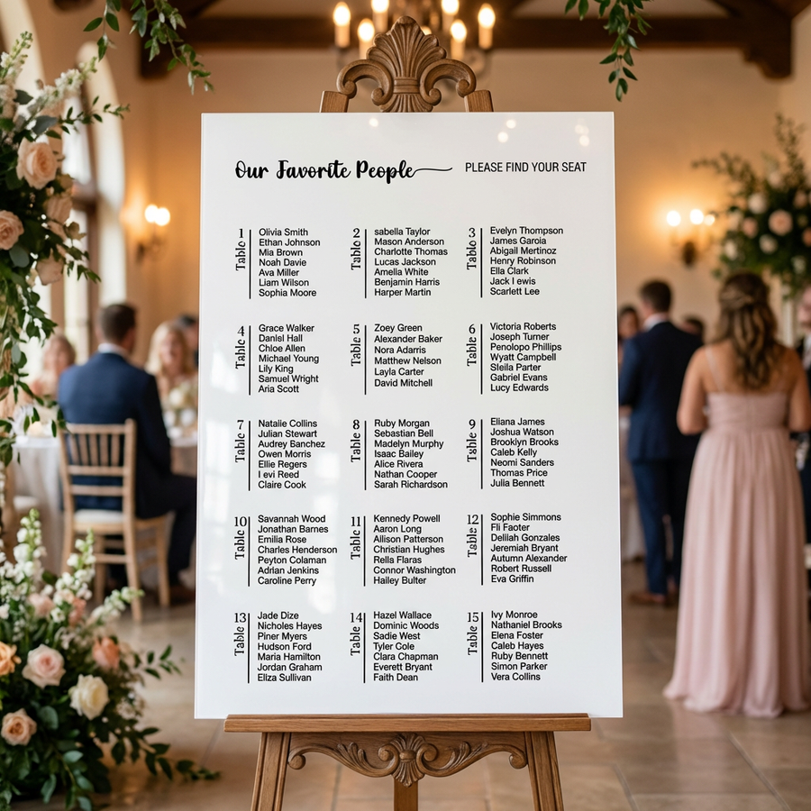Classic poster wedding seating chart sign black and white elegant wedding seat chart guest list sign rectangular acrylic wedding table plan