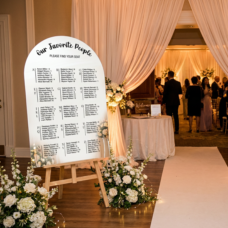 Classic poster wedding seating chart sign black and white elegant wedding seat chart guest list sign rectangular acrylic wedding table plan