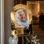 Personalized memorial entrance sign for funeral rectangular black and white acrylic custom photo welcome sign funeral tribute display sign