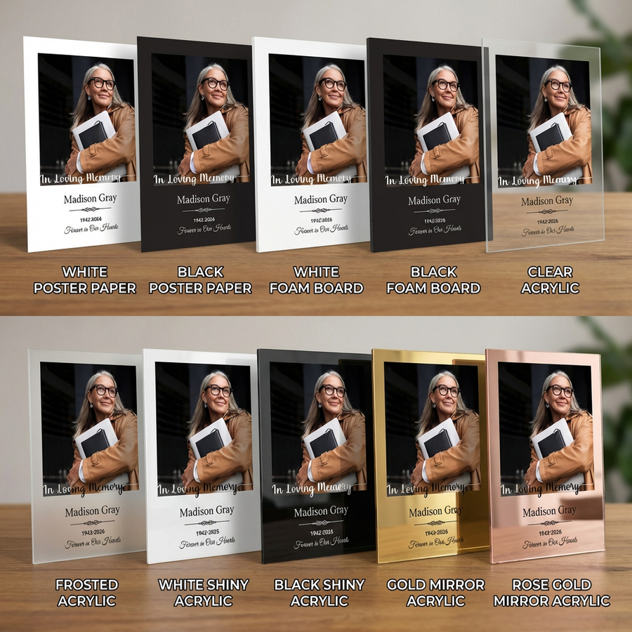 Personalized memorial entrance sign for funeral rectangular black and white acrylic custom photo welcome sign funeral tribute display sign