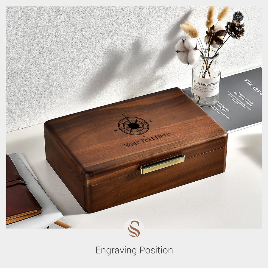 Tie Box - Wooden Box with Lid, Engagement Gift for Him