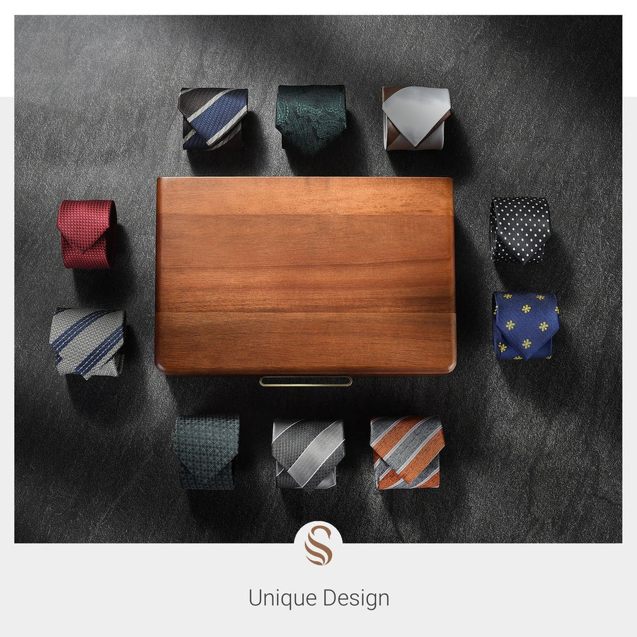 Tie Box - Wooden Box with Lid, Engagement Gift for Him