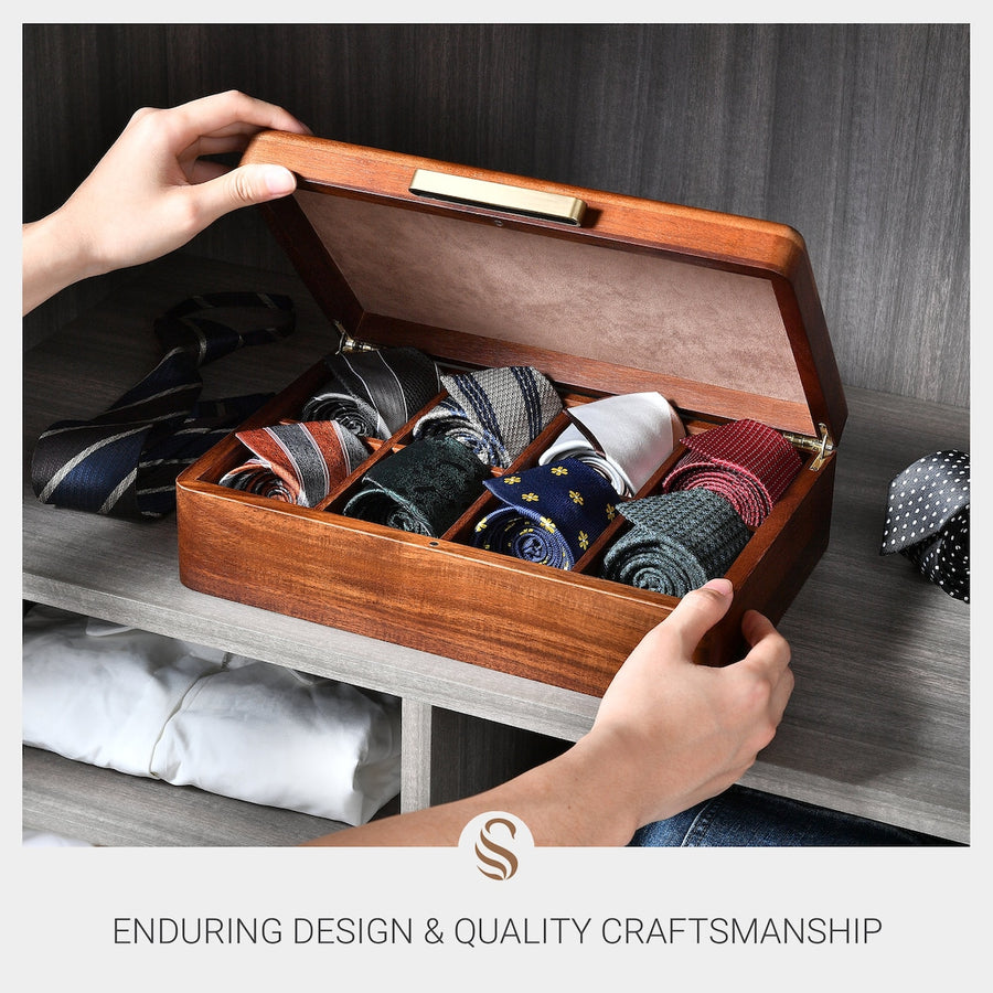 Tie Box - Wooden Box with Lid, Engagement Gift for Him