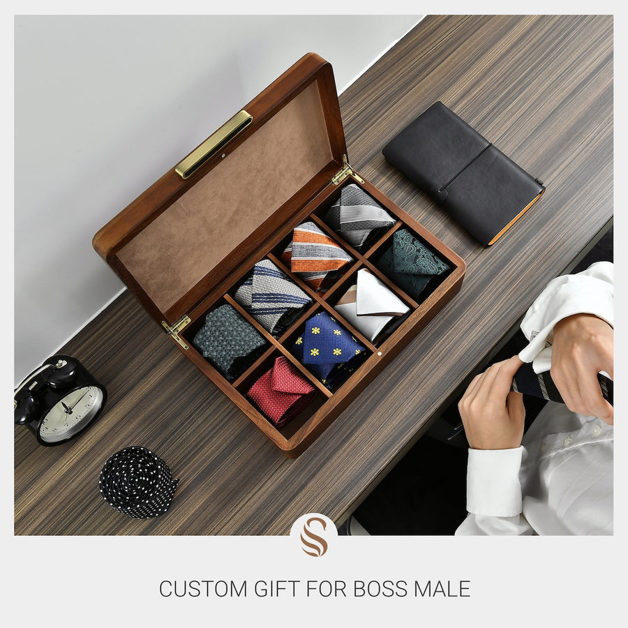 Tie Box - Wooden Box with Lid, Engagement Gift for Him