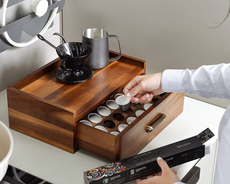 Solid Wood Coffee Pod Holder with Drawer