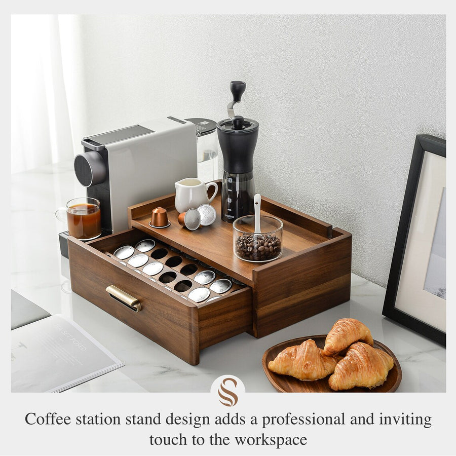 Solid Wood Coffee Pod Holder with Drawer