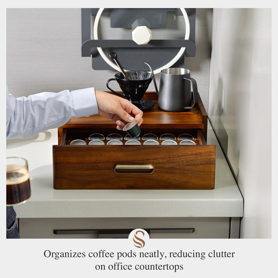 Solid Wood Coffee Pod Holder with Drawer