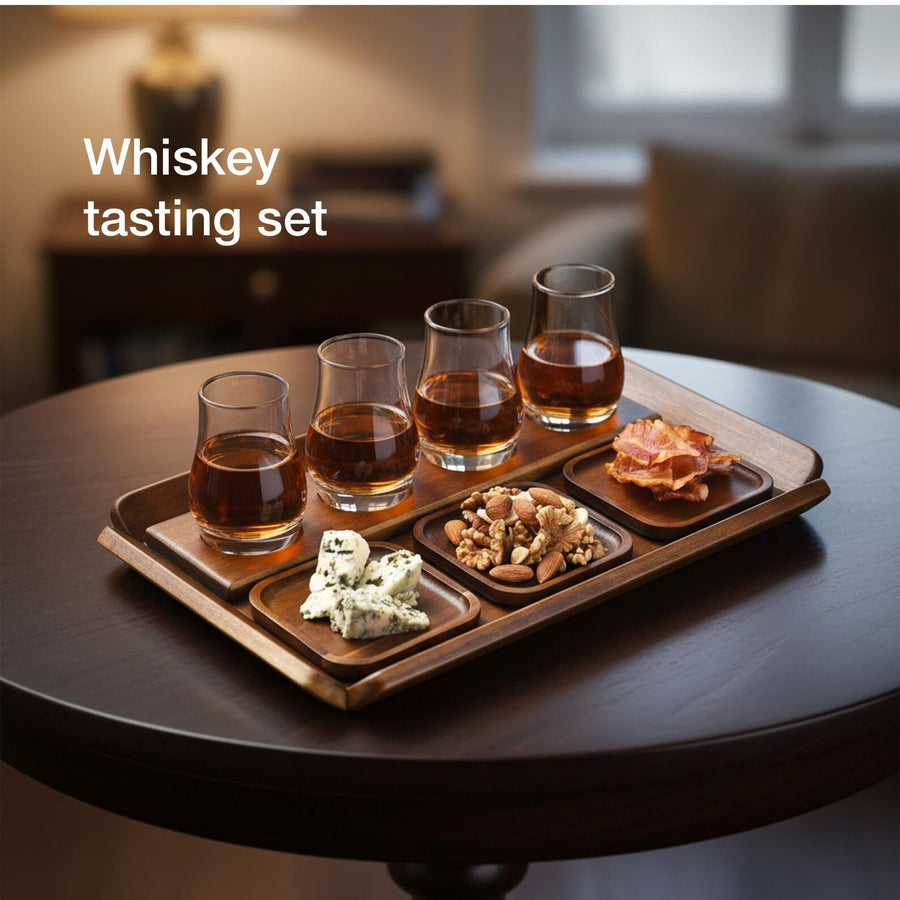Engraved wooden beer flight tasting tray with coasters and glasses gift for beer lover bar decor