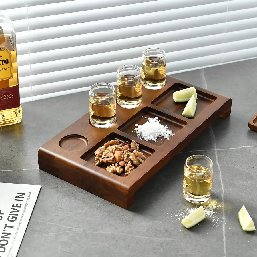 Tequila shot paddle tray with glasses and sections engraved tequila display set cocktail tasting kit wooden tequila gift box for men