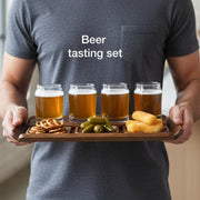 Engraved wooden beer flight tasting tray with coasters and glasses gift for beer lover bar decor