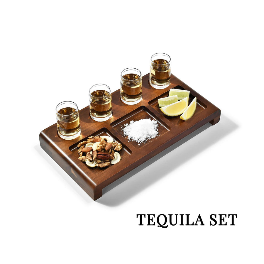 Tequila shot paddle tray with glasses and sections engraved tequila display set cocktail tasting kit wooden tequila gift box for men