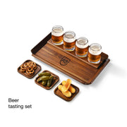 Engraved wooden beer flight tasting tray with coasters and glasses gift for beer lover bar decor