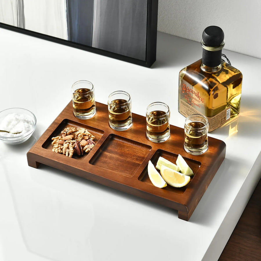 Tequila shot paddle tray with glasses and sections engraved tequila display set cocktail tasting kit wooden tequila gift box for men
