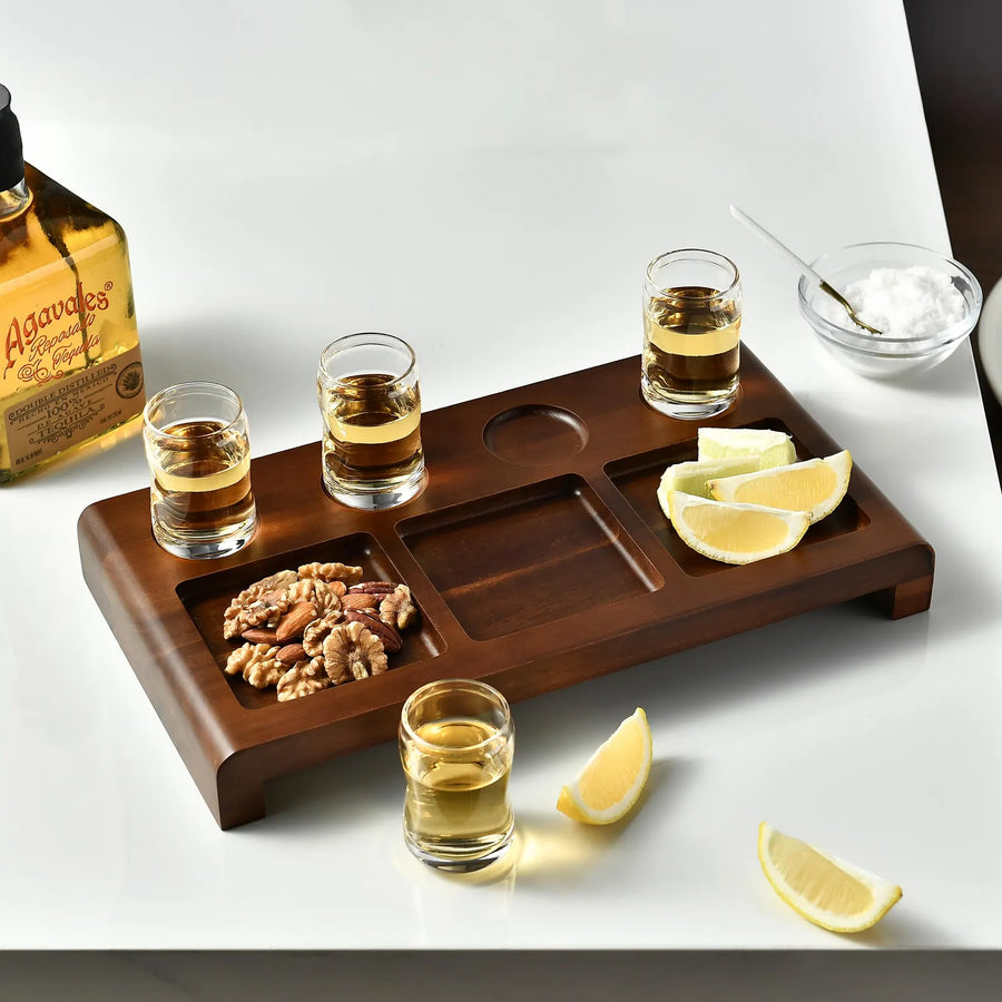 Tequila shot paddle tray with glasses and sections engraved tequila display set cocktail tasting kit wooden tequila gift box for men