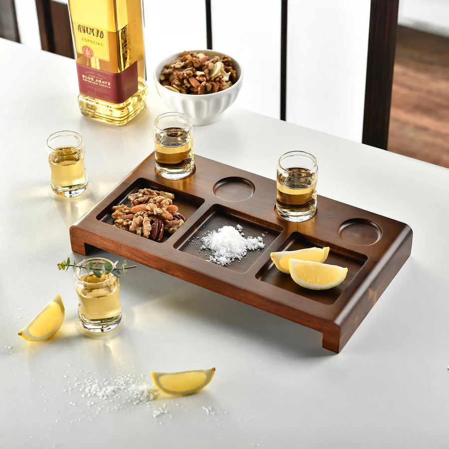Tequila shot paddle tray with glasses and sections engraved tequila display set cocktail tasting kit wooden tequila gift box for men