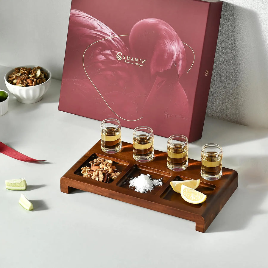 Tequila shot paddle tray with glasses and sections engraved tequila display set cocktail tasting kit wooden tequila gift box for men