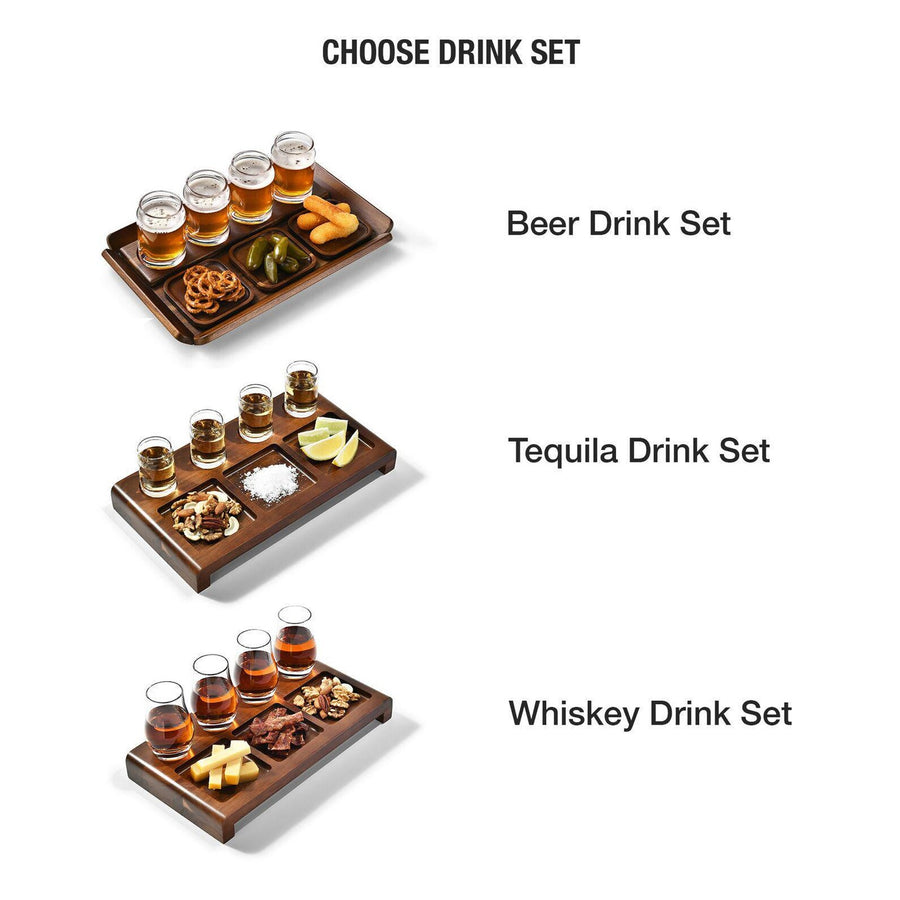 Engraved wooden beer flight tasting tray with coasters and glasses gift for beer lover bar decor