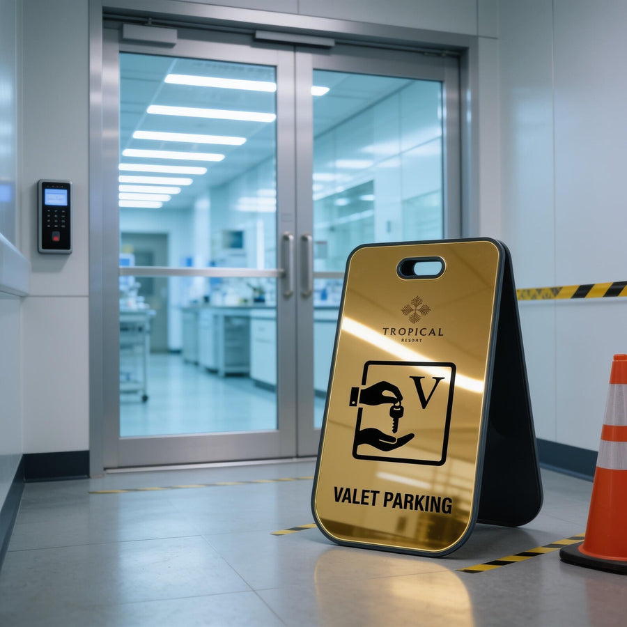 Sidewalk directional sign personalized business advertisement caution warning safety danger restricted area freestanding sign acrylic