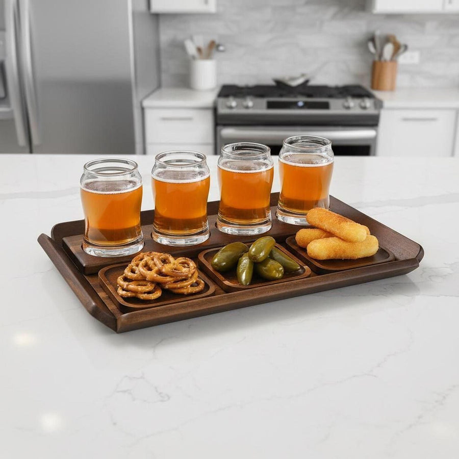 Engraved Tasting Glasses Gift for Beer Lover Personalized Beer Flight Set with Wooden Paddle Craft Beer Sampler Board with Snack Coasters