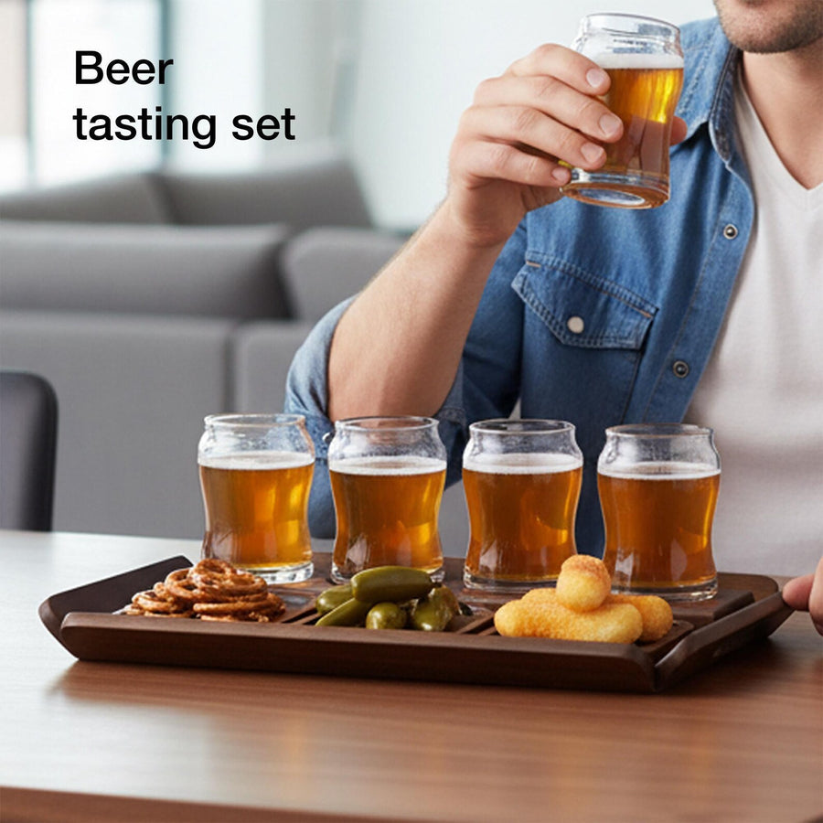 Engraved Tasting Glasses Gift for Beer Lover Personalized Beer Flight Set with Wooden Paddle Craft Beer Sampler Board with Snack Coasters