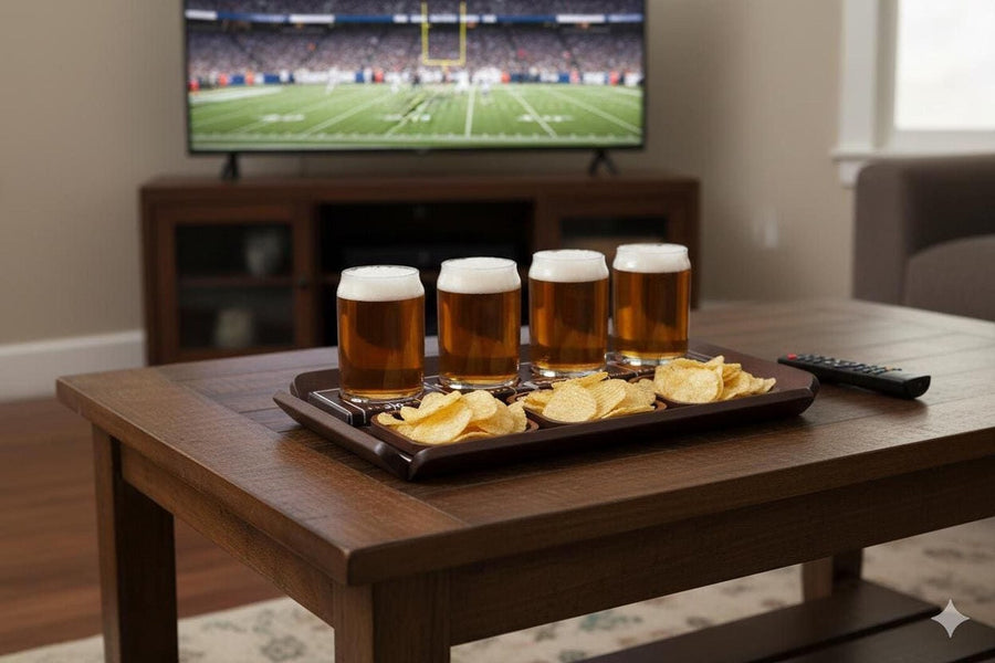 Engraved Tasting Glasses Gift for Beer Lover Personalized Beer Flight Set with Wooden Paddle Craft Beer Sampler Board with Snack Coasters