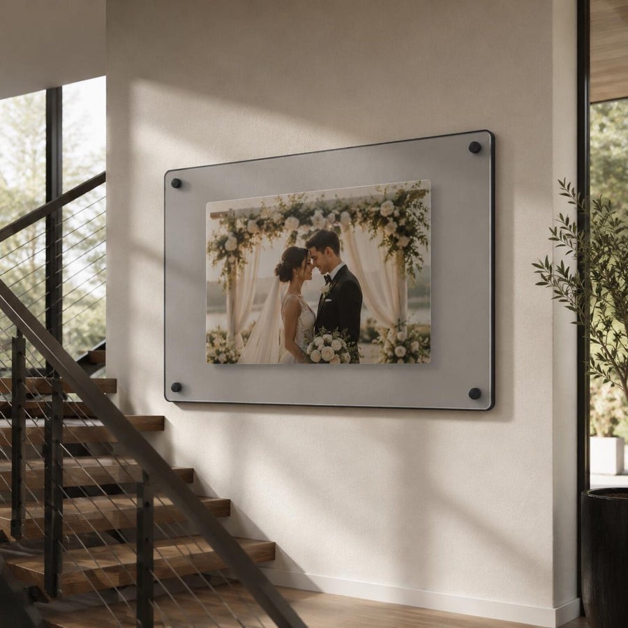 Memory photo frame family portrait wall display personalized picture frame celebration of life frame square acrylic standoff wall display