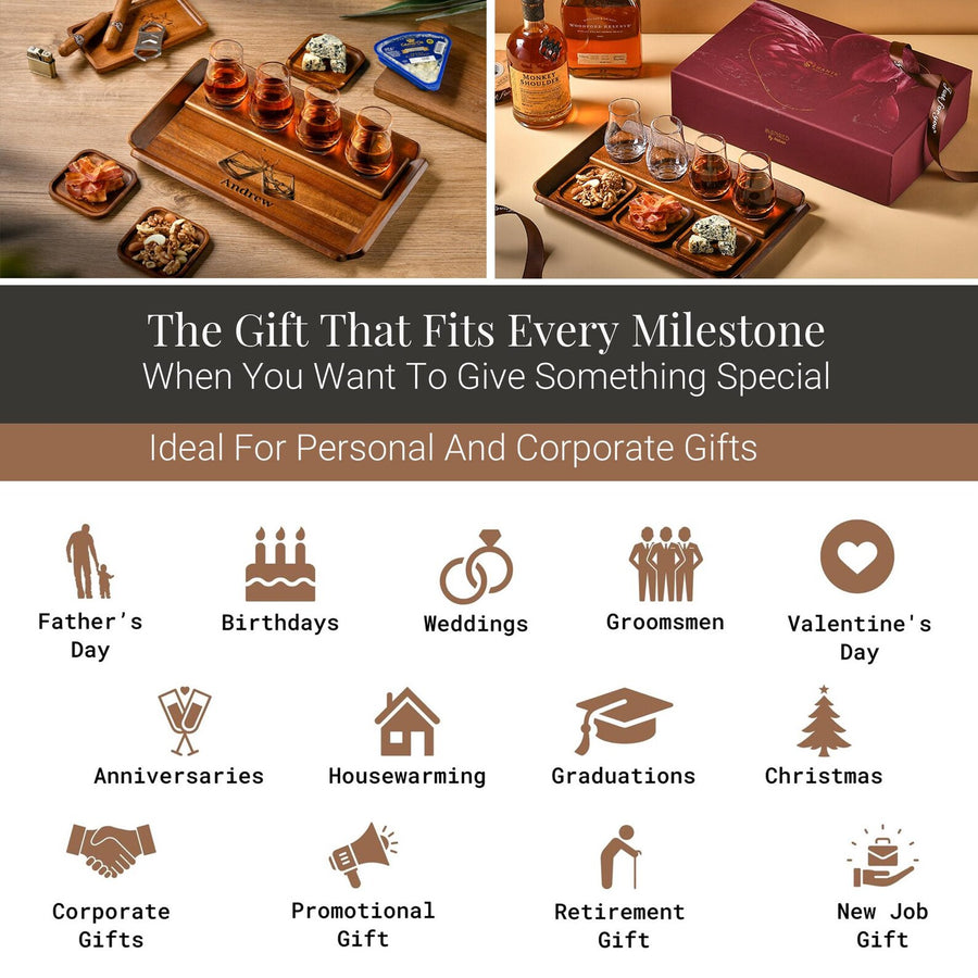 Groomsmen gift engraved whiskey set hostess gift ideas personalized brandy glasses snack coasters flight set bourbon themed gifts for him