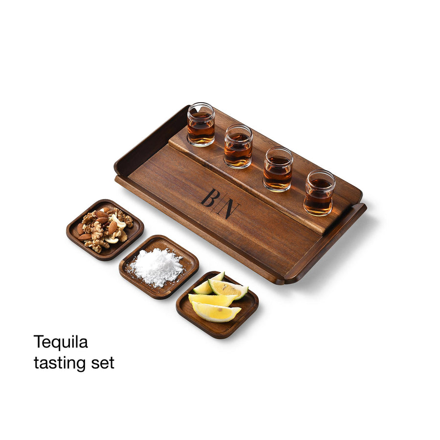 Engraved Tequila display set  shot paddle tray with glasses and coasters tequila gift box