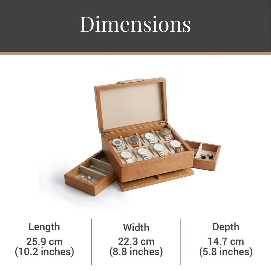 Personalized Watch Box For Women 8 Divider Slots Engraved Wooden Jewelry Display Organizer with Drawers Custom Anniversary Gift For Her