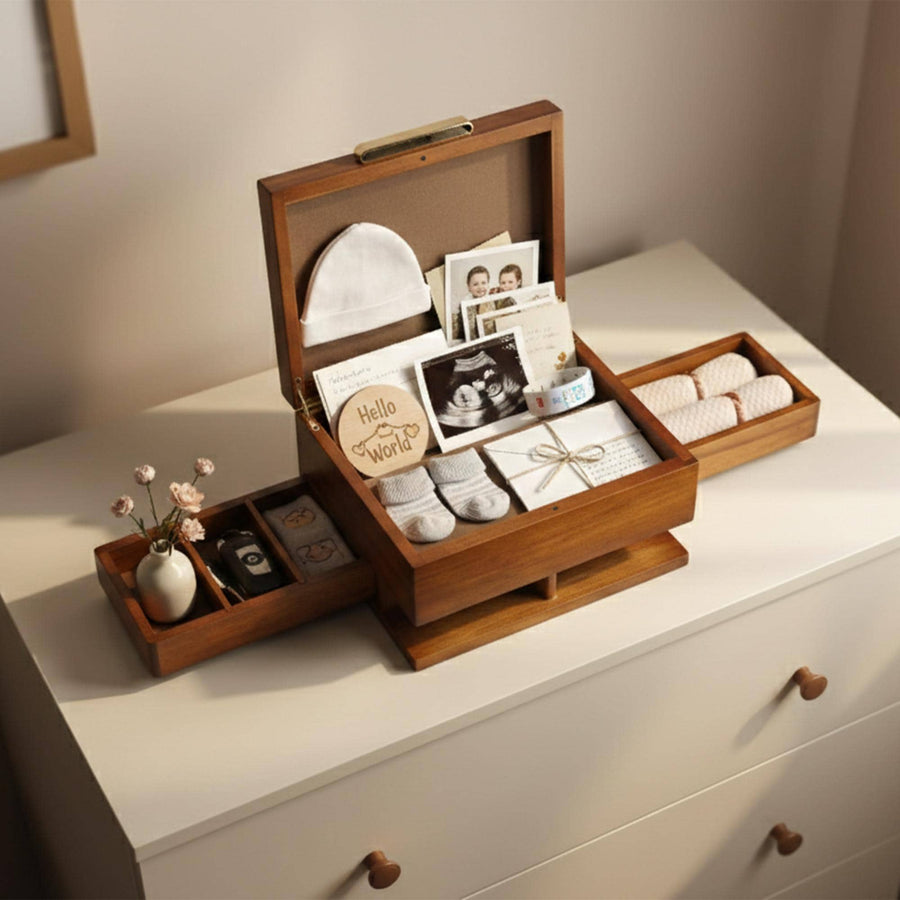 Personalized baby keepsake box wooden milestone storage engraved name box first year keepsake gift for new parents from grandparents